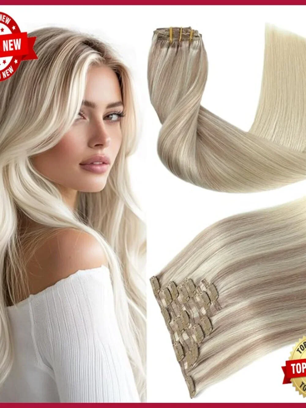 14 Inch Clip-In Human Hair Extensions, 120g Straight, 7 Pieces
